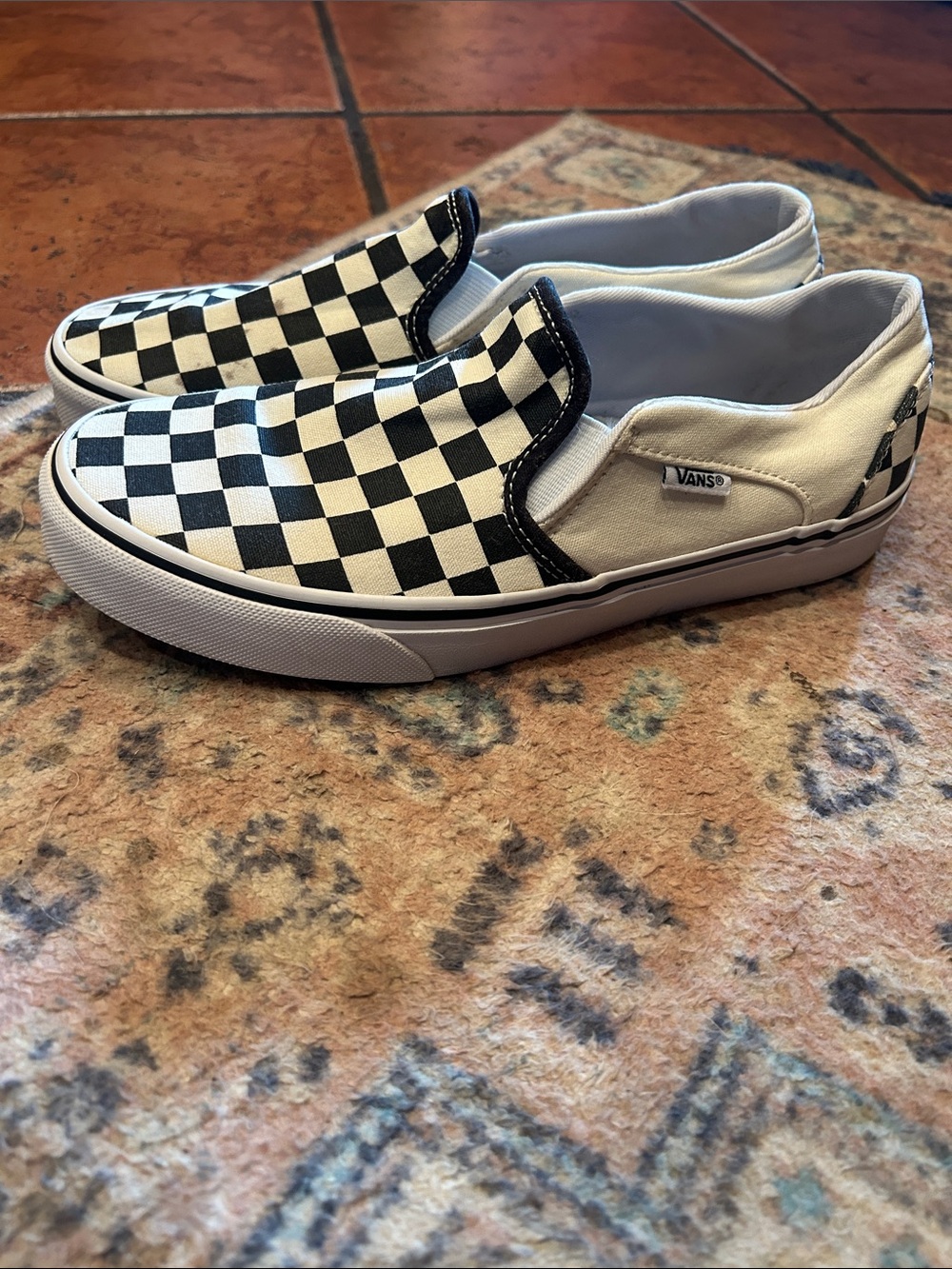 Vans Slip-On Checkerboard Canvas Sneakers - Black & Cream - Picture 2 of 13